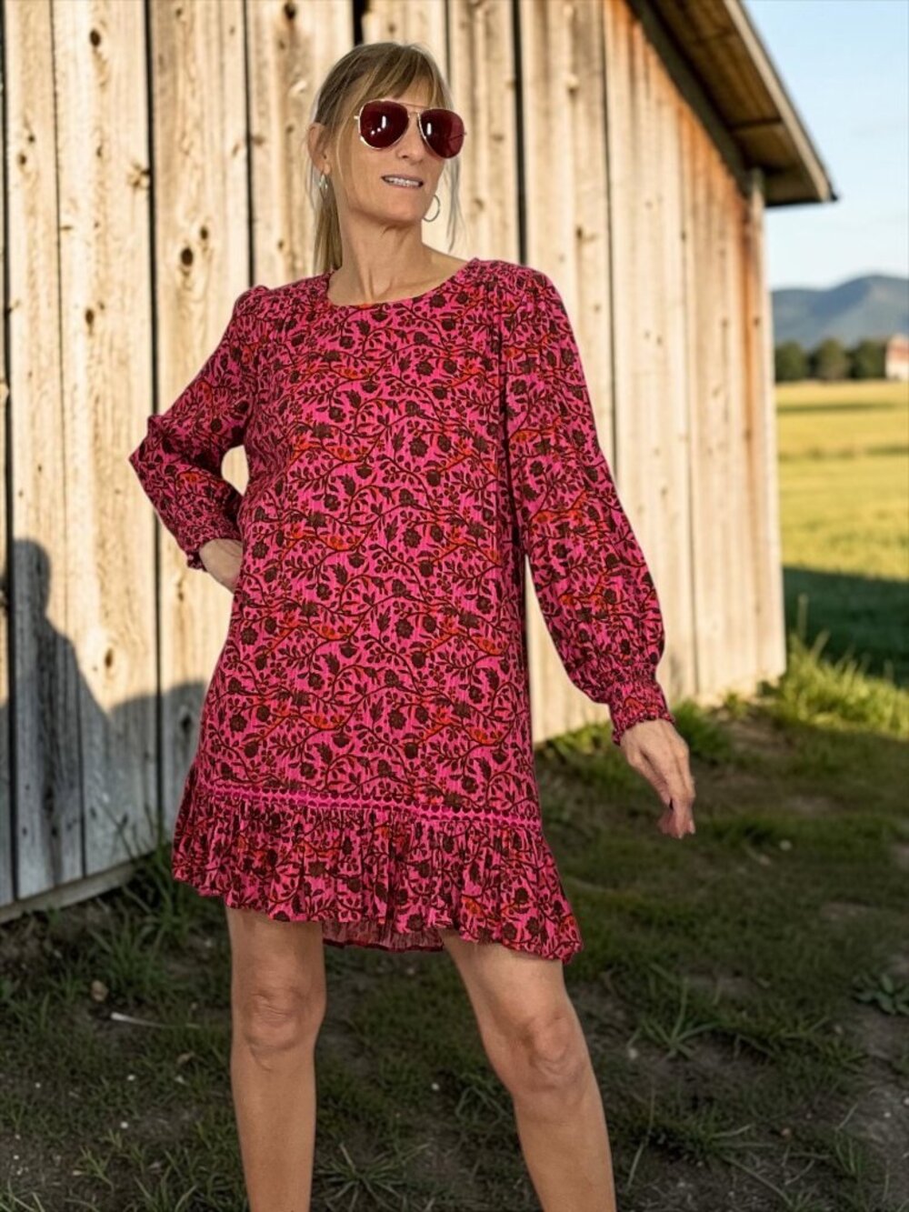 Anthropologie Beau Mini Dress MP Petite Pink Floral Long Sleeve
